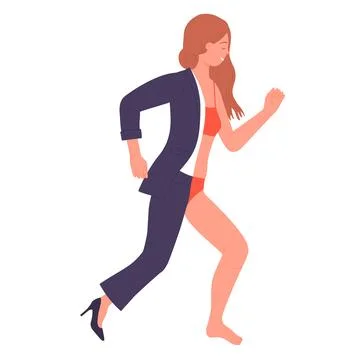 From office to beach for weekend or summer vacation, businesswoman walking on イラスト素材
