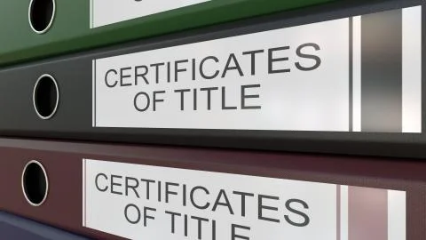 Office binders with Certicicates of title tags 3D rendering 스톡 일러스트