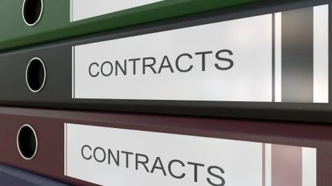 Office binders with Contracts tags 3D rendering Illustrazione stock