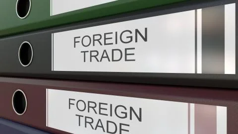 Office binders with Foreign trade tags 3D rendering Stock Illustration