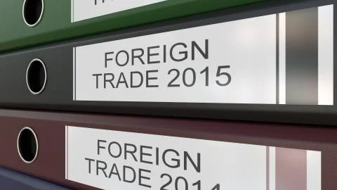 Office binders with Foreign trade tags 3D rendering different years 스톡 일러스트