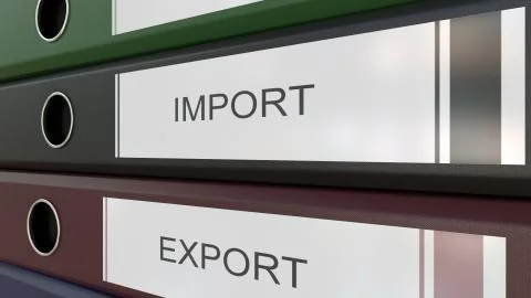 Office binders with Import and Export tags 3D rendering Illustrazione stock