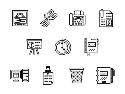 Office black line vector icons set Stock Illustration