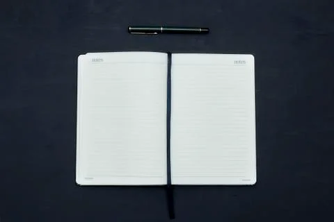 Office black table. Mockup notebook empty, brochure, diary, business portfoli Stock Photos