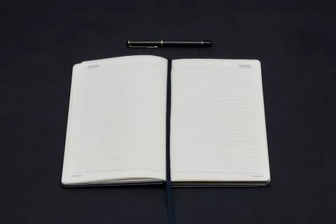 Office black table. Mockup notebook empty, brochure, diary, business portfoli Stock Photos