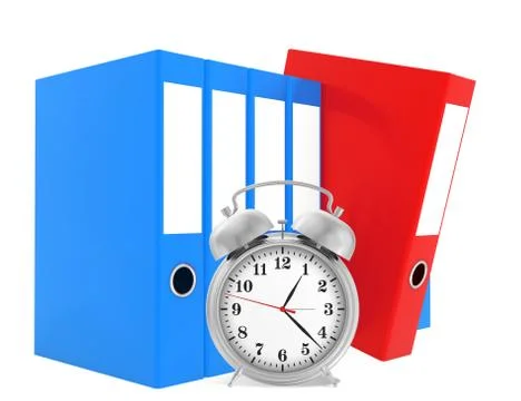 Office blank folder with alarm-clock in front. White background Stock Illustration