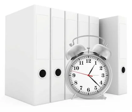 Office blank folder with alarm-clock in front. White background Stockillustratie