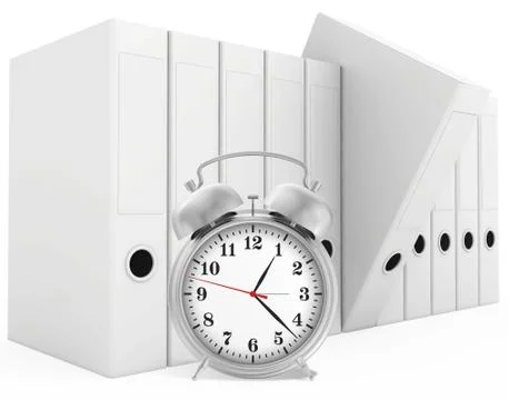 Office blank folder with alarm-clock in front. White background Illustrazione stock