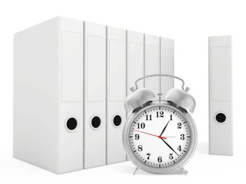Office blank folder with alarm-clock in front. White background Stock Illustration