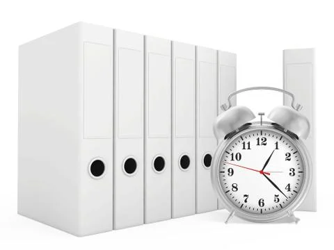 Office blank folder with alarm-clock in front. White background Stock Illustration