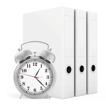 Office blank folder with alarm-clock in front. White background Stock Illustration