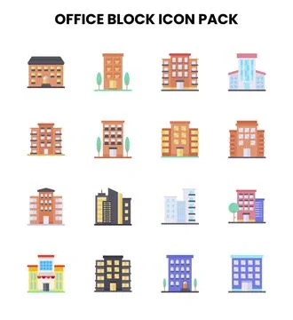 Office Block Flat Design Icons Pack Ilustración de archivo
