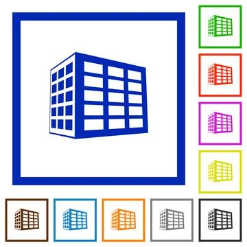 Office block flat framed icons Stock Illustration