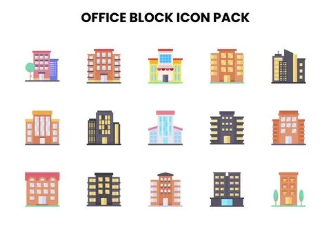 Office Block Flat Icons Pack Stock Illustration