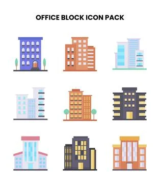 Office Block Flat UI Icons Pack Stock Illustration