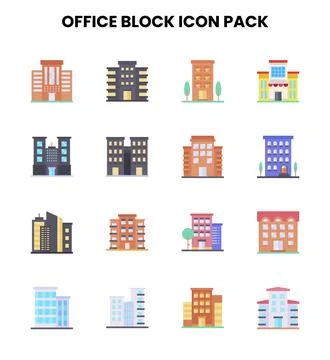Office Block Flat UI Icons Pack Stock Illustration