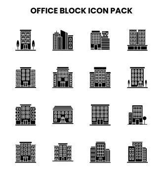 Office Block Glyph Set Icons Pack Ilustración de archivo