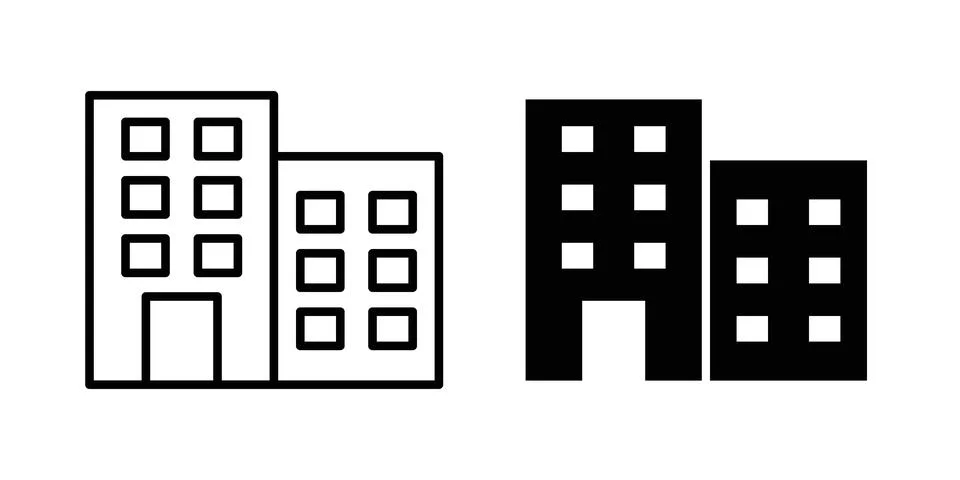Office block icon linear versions pack on white background Stock Illustration