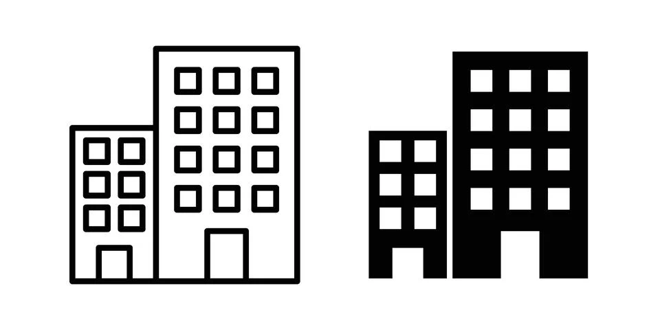 Office block icon set modern line and solid style collection. Stock Illustration