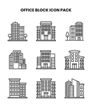 Office Block Line Set Icons Pack Ilustración de archivo