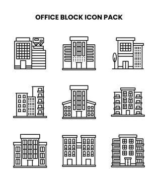 Office Block Line Vector Icons Pack Stock Illustration
