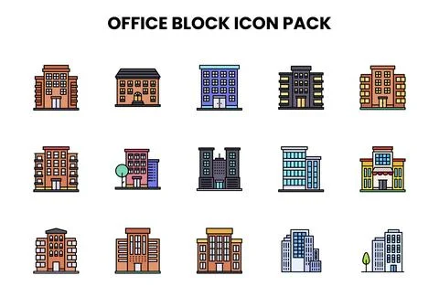Office Block Lineal Color Bundle Icons Pack Stock Illustration