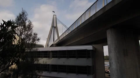 Office block under Anzac bridge in Sydney slow motion 4K Video stock 268148210