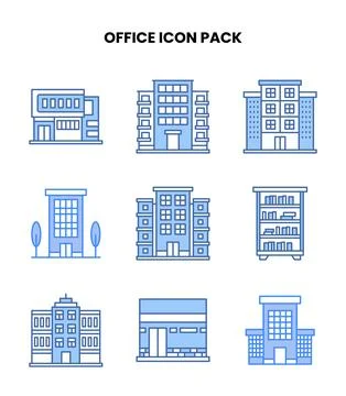 Office Blue Icons Pack Stock Illustration