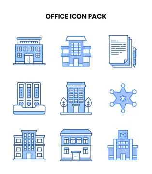 Office Blue Set Icons Pack Stock Illustration