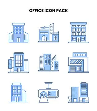 Office Blue UI Icons Pack Stock Illustration