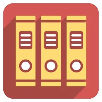 Office Books Flat Rounded Square Icon with Long Shadow Stock Illustration