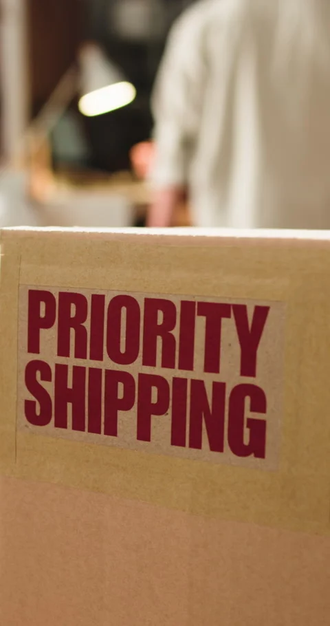 Office, box and priority shipping label for logistics, package distribution and Stock Footage 333334499