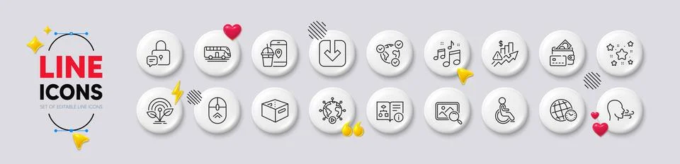Office box, Load document and Breathing exercise line icons. For web app Illustrazione stock