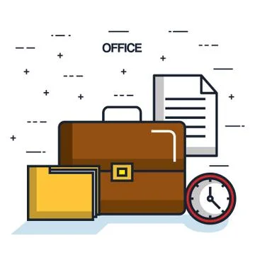 Office briefcase folder paper clock objects icon Illustrazione stock