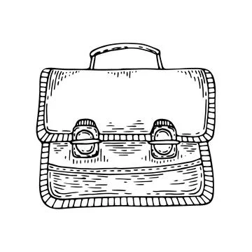 Office briefcase sketch. Bag for documents line art. Hand drawn doodle vect.. Stock Illustration