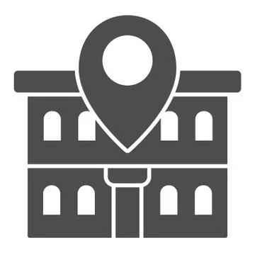 Office building and map pin solid icon, Coworking concept, Building on map sign Stock Illustration