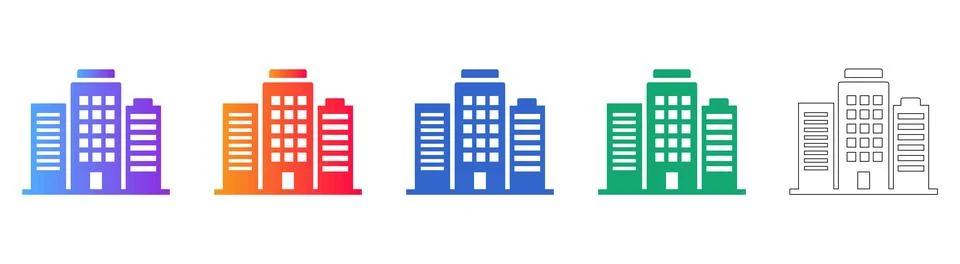 Office Building Complex Icon Set Stock Illustration