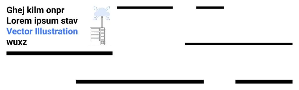 Office building connected to abstract network nodes, surrounded by placeholde Illustrazione stock
