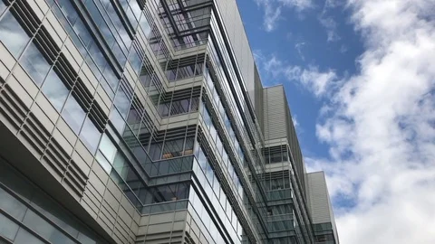 Office Building Daytime Clouds Stock Footage