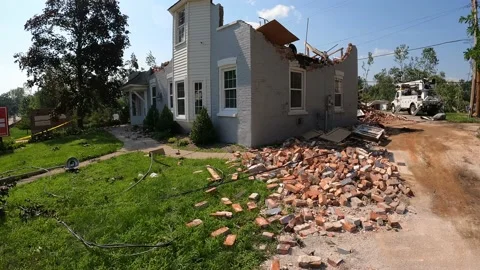 Office Building Destroyed by Tornado Damage Armada, Michigan 4K Wide Angle Stock-Footage 157738617