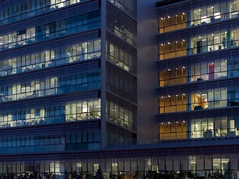 Office building at dusk. Stock Footage 72776711