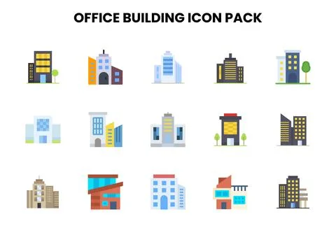 Office Building Flat Bundle Icons Pack Ilustração Stock