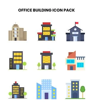 Office Building Flat Bundle Icons Pack Ilustración de archivo