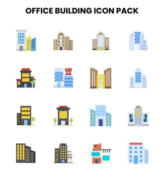 Office Building Flat Bundle Icons Pack Stock Illustration