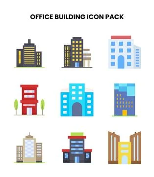Office Building Flat Design Icons Pack Stock Illustration