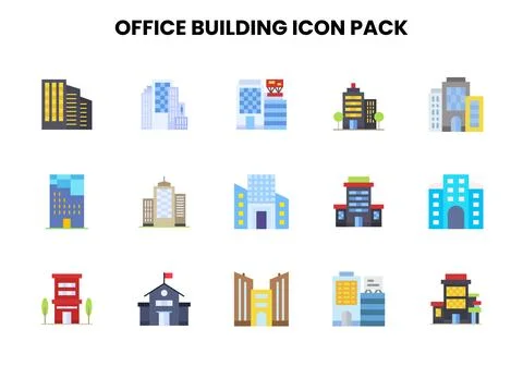 Office Building Flat Icons Pack Ilustração Stock