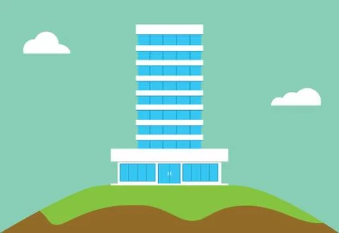Office building flat isolated on top of hill Stock Illustration