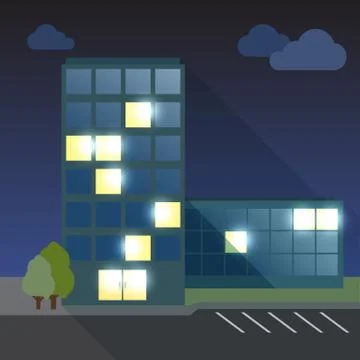 Office Building flat with long shadow Illustrazione stock