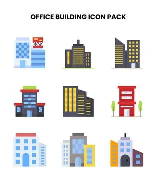 Office Building Flat Scalable Icons Pack Ilustração Stock