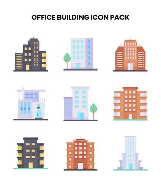 Office Building Flat Set Icons Pack Ilustración de archivo